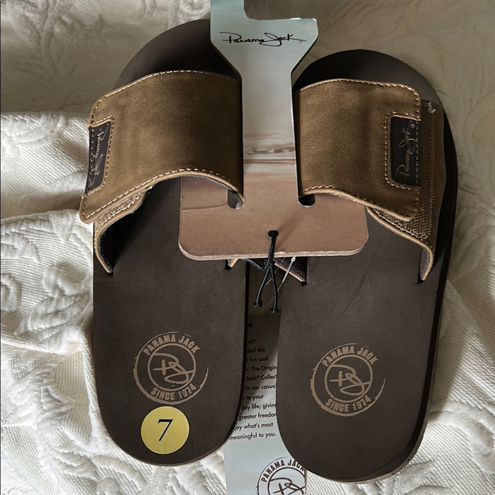 Panama Jack Tan and Brown Slide Sandals NWT